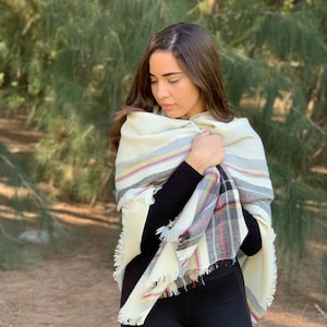 Ivory Blanket Scarf, Tartan Plaid Scarf, Tartan Scarf, Oversized Scarf, Oversized Blanket Scarf, Monogrammed Blanket Shawl, Bridesmaid Shawl
