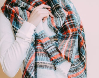 Plaid Blanket Scarf, Personalized bridesmaid shawl, Wraps and shawls for women