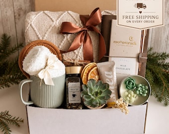 Hygge Gift Box with Blanket, Thank You Gift Basket, Thank You Gift or Friend, Care Package for Her, Gift Basket for Mentor, Coworker Gift