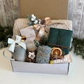 Hygge Gift Box with Blanket, Thank You Gift Basket, Thank You Gift or Friend, Care Package for Her, Gift Basket for Mentor, Coworker Gift product logo
