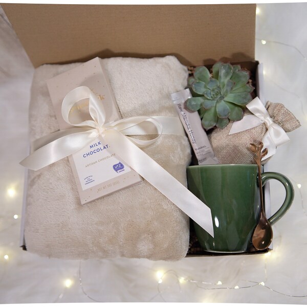 Coffret cadeau soins personnels, trousse de soins pour elle, panier cadeau succulent, idée cadeau pense à vous, panier cadeau de sympathie, cadeau Hygge pour maman