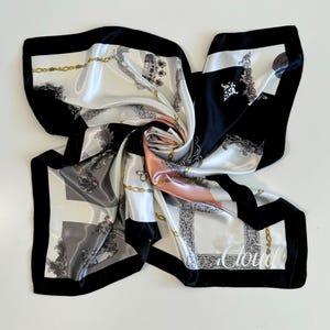 Black Silky Scarf, Custom Head Wrap, Ivory Scarf for Hair, Woman Silky Scarf, Personalized Scarf for Women, Satin Head Wrap Large Scarf