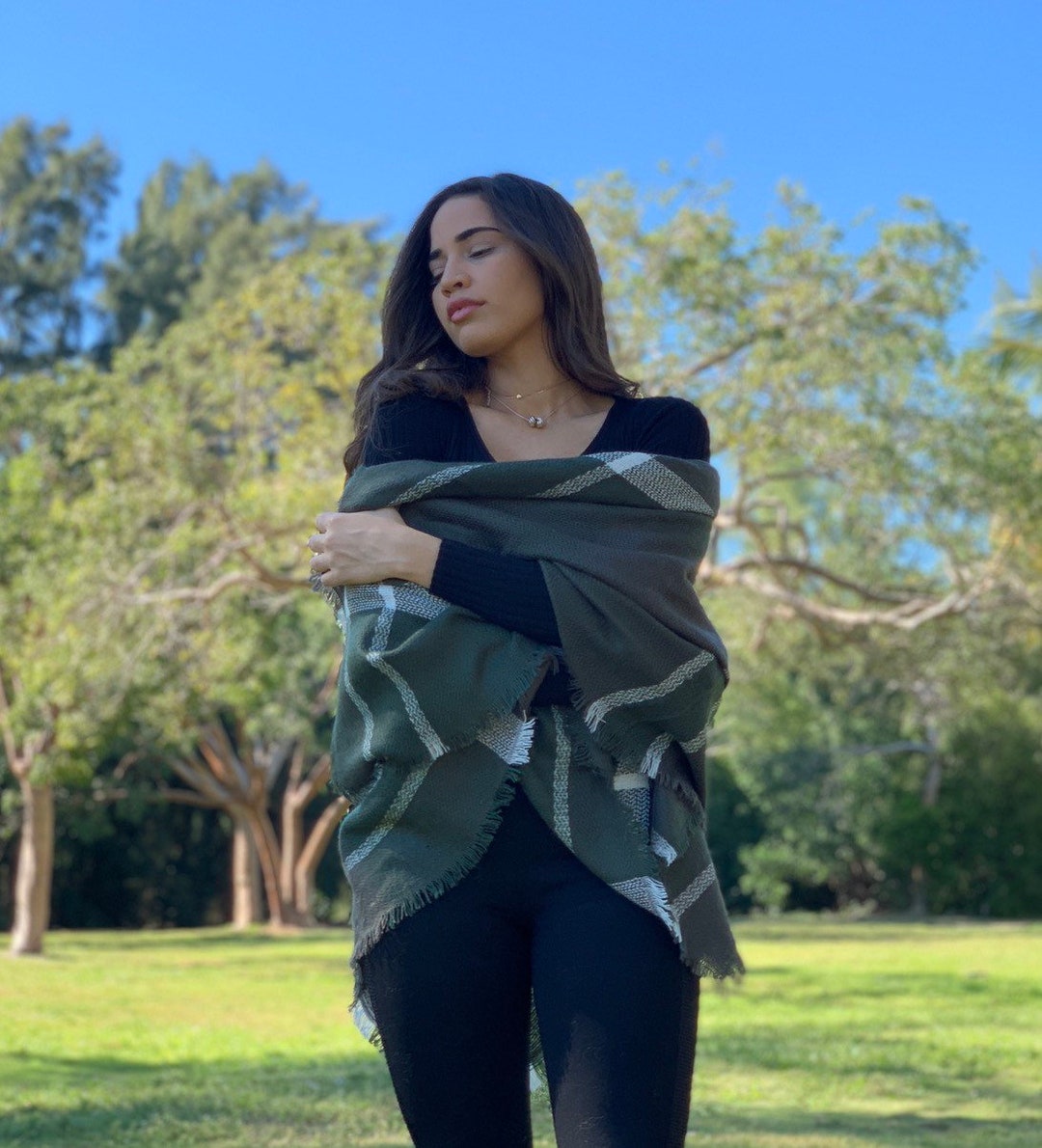 Dark Green Blanket Scarf Tartan Plaid Scarf Tartan Scarf Etsy