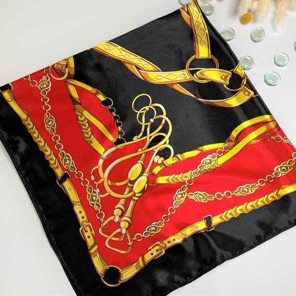Black Silk Scarf Red Large Silk Head Scarf Silk Headscarf Women Scarves Gift for Her Mothers Day Gift for Women Mom Gift Birthday Gift Idea