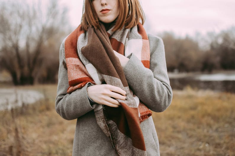 Matte Dark Rust & Brown Blanket Scarf, Oversized Scarf, Personalized Gifts, Bridesmaid Shawl, Bridesmaid Monogrammed Shawl, Flannel Shawl image 5