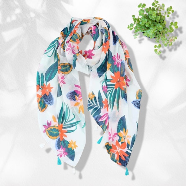 Tropical Print Scarf Women's scarves Personalized Gifts For Women Shawl Wrap Sarong Beach Wrap White Tail Scarf Mothers Day Gift for Her