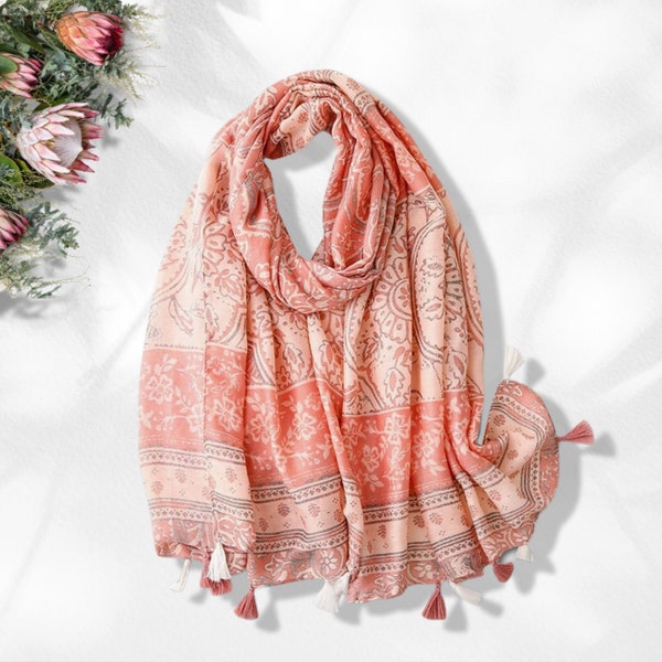 Blush Pink Scarf Coral Summer Personalized Gift Scarves Wrap Shawl Soft Women Lightweight Soft Long Scarf Loop Mothers Day Gift for Her