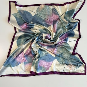 Ivory Large Square Scarf, Personalized Head Scarf, Large Satin Scarf, Silky Ivory Scarf, Purple Hair Scarf Personalized Gifts for Mom