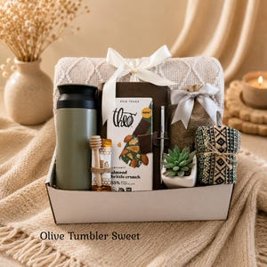 Gift basket for men, Cozy Gift Box for Him, Care Package For Him, Surgery care package for men, Christmas gift baskets for men Olive Tumbler Sweet