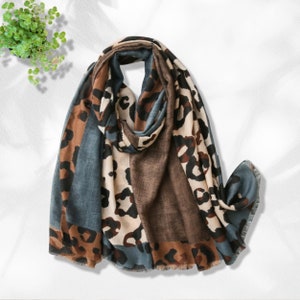 Brown Navy Leopard Scarf Women Handmade Shawl Wrap Lightweight Scarf Personalized Gift Mothers Day Gift Birthday Gift for Her Gift for Women