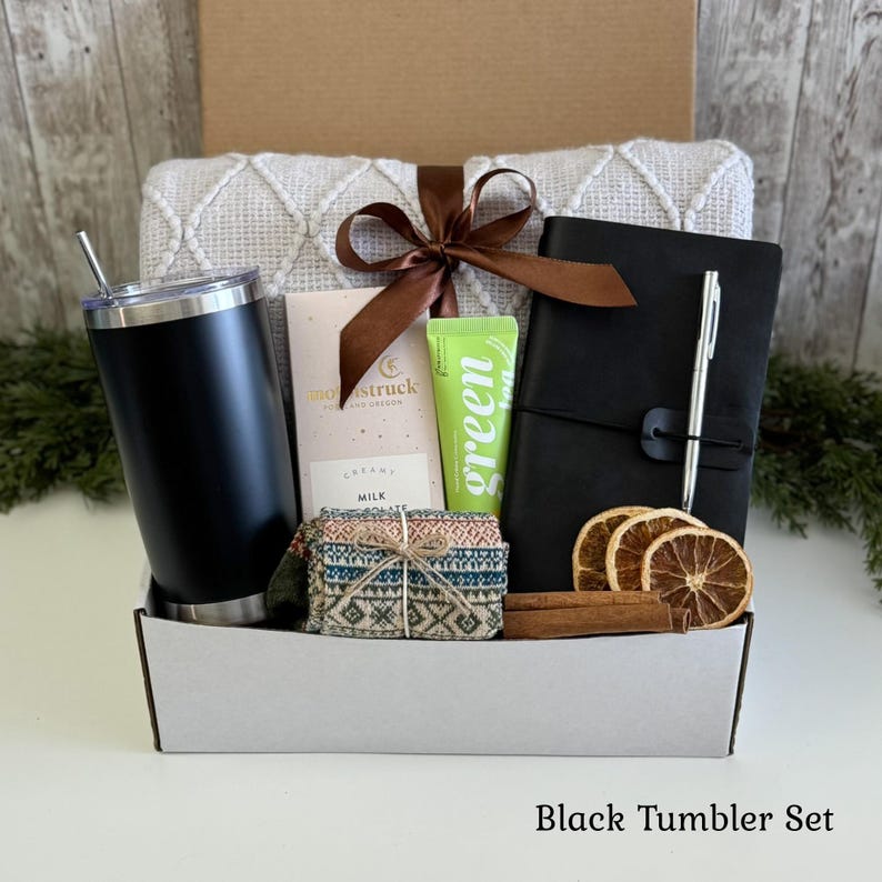 Gift basket for men, Cozy Gift Box for Him, Care Package For Him, Surgery care package for men, Christmas gift baskets for men Black Tumbler Set