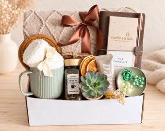 Hygge Gift Box with Blanket, Thank You Gift Basket, Thank You Gift or Friend, Care Package for Her, Gift Basket for Mentor, Coworker Gift