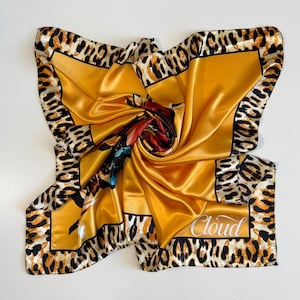 Mustard Head Scarf, Custom gift for women for Christmas, Gold Large Satin Scarf, Silky Scarf for Hair, Personalized Scarf, Mother&#39;s Day Gift