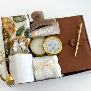 Happy Mother's Day Gift Box with Scarf, Olive Satin Scarf Gift Box with Mug & Journal: Elegant Gift for Her