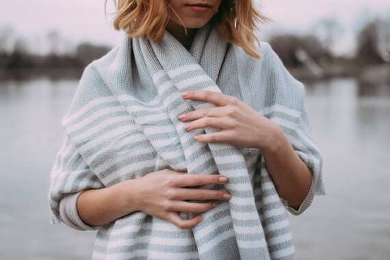 Gray White Plaid Blanket Scarf Plaid Shawl Tartan Scarf