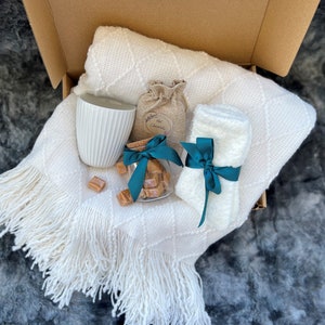 Boho Cozy Blanket Gift Box Happy Birthday Gift Box for Women Housewarming Gift Box Hygge Gift Box With Blanket Self Care Gift Basket