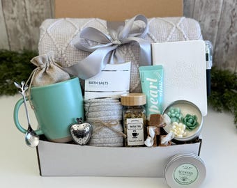 Hug in a box blanket, Encouragement Gift, Hygee gift box, Thinking Of You Box, Cozy Care Package, Self Care Basket, Blanket Gift Box for her
