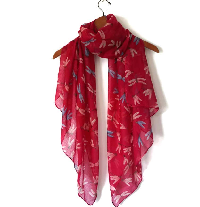 Dragonfly Print Scarf / Hot Pink Summer Scarf Women / Infinity - Etsy