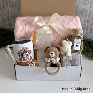 Pregnancy Care Package for Mom to Be, Postpartum Gift Box, New Mom Relaxation Basket, Expecting Mother Gift Set, Pregnancy gift box Pink & Teddy Bear