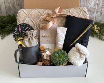 Hygge Gift Box with Blanket, Thank You Gift Basket, Thank You Gift or Friend, Care Package for Her, Gift Basket for Mentor, Coworker Gift