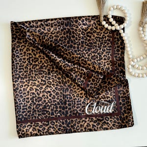 Leopard Large Satin Scarf, Silky Hair Scarf, Brown Silk Head Scarf, Women Silky Personalized Scarf, Satin Head Wrap, Gift for Women