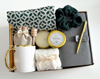 Happy Mother's Day Gift Box with Scarf, Green Geometric Scarf Gift Box with Mug & Journal: Relaxing Care Package for Her