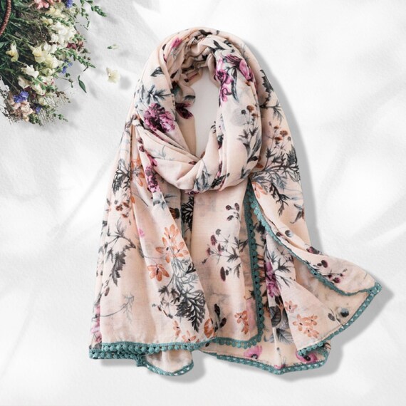 Scarf Floral Print Cotton Women Mothers Day Gift Shawl Wrap Personalized Gift for Her Women Scarves Spring Summer Scarf Gift for Friend Etsy