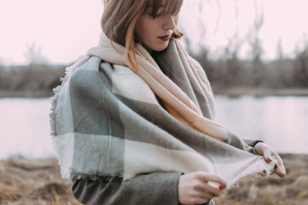 Monogram Blanket Shawl - Oversized Square Black Scarf