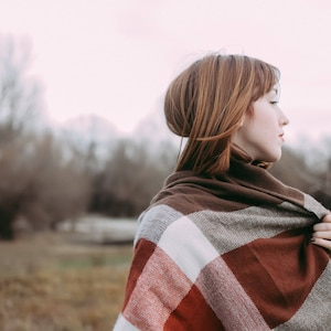 Matte Dark Rust & Brown Blanket Scarf, Oversized Scarf, Personalized Gifts, Bridesmaid Shawl, Bridesmaid Monogrammed Shawl, Flannel Shawl image 6