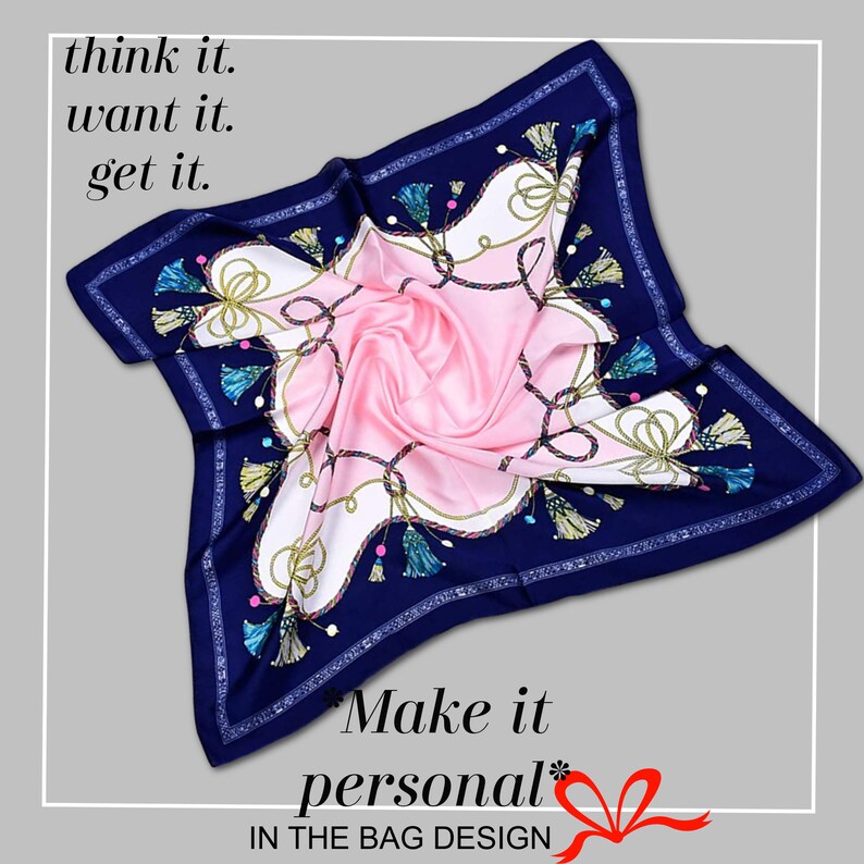 Navy & Pink Square Scarf Bandana Silk Head Scarf Women Scarves - Etsy
