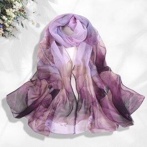 Purple Summer Scarf Silky Women Scarves Infinity Scarf Loop Gifts For Her Personalized Scarf Shawl Soft Chiffon Long Wrap Mothers Day Gift