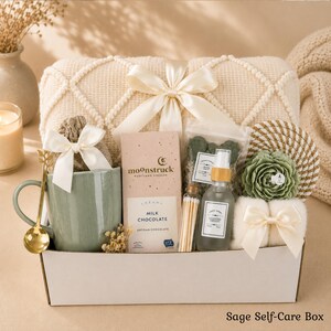 Healing Gift Box for Women, Get Well Soon Care Package with Blanket, Thoughtful Gift for Her, Thinking of You Gift Basket, Comfort Basket Sage Self - Care Box