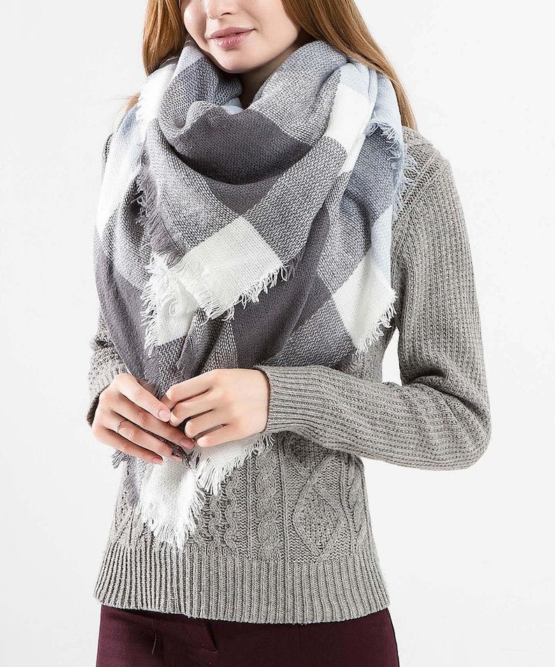 Light Blue & Gray Blanket Scarf / Personalized Scarf / Etsy