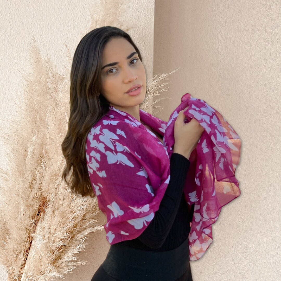 Hot Pink Scarf Butterfly Scarf Women Summer Scarf Women Etsy