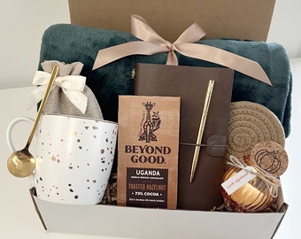 Hygge Gift Box with Blanket, Thank You Gift Basket, Thank You Gift or Friend, Care Package for Him, Gift Basket for Mentor, Coworker Gift