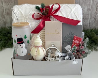 Box gift Christmas, Gift box for her with blanket, Christmas gift box for friends, Christmas gift basket for coworker, Gift box for family