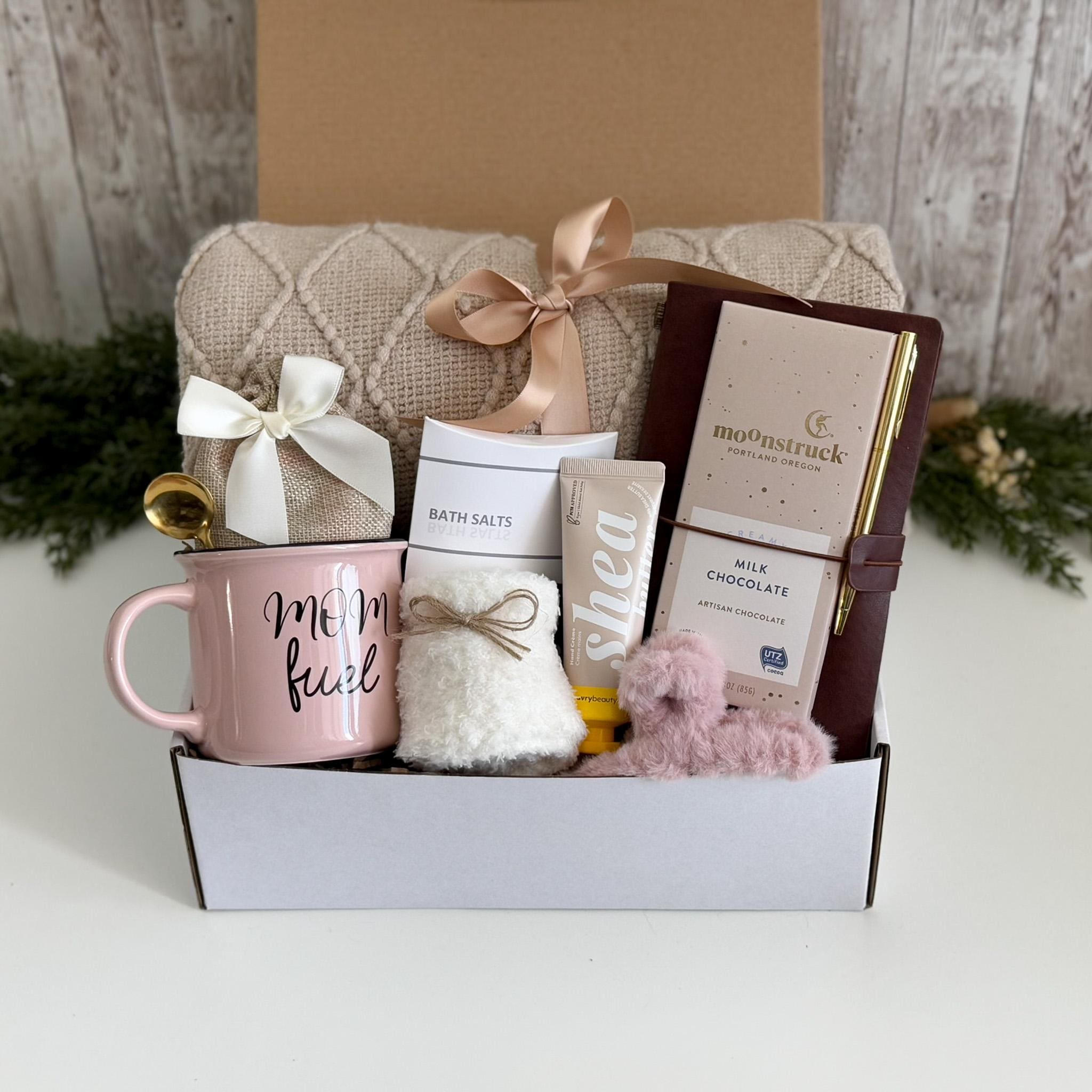 Mothers Day Gift Basket, Spa & Blanket Set For Mom, Birthday Gift For Mom From Daughter, Mother's Day Spa Box, Mom Gift Box With Blanket