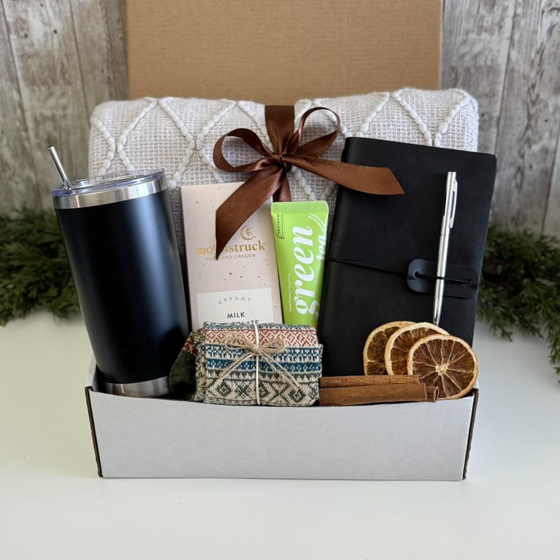 Care Package for Men Get Well Soon Gift Box, Surgery Recovery Basket, Thinking of You Gift for Him, Men’s Care Box Black Tumbler Basket