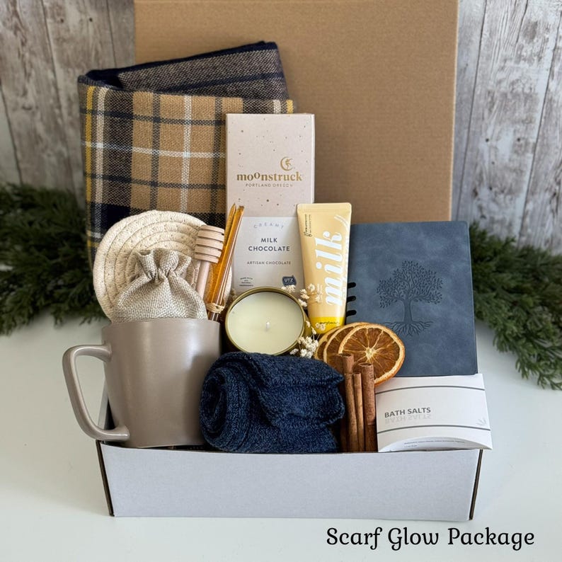 Gift basket for men, Cozy Gift Box for Him, Care Package For Him, Surgery care package for men, Christmas gift baskets for men Scarf Glow Package
