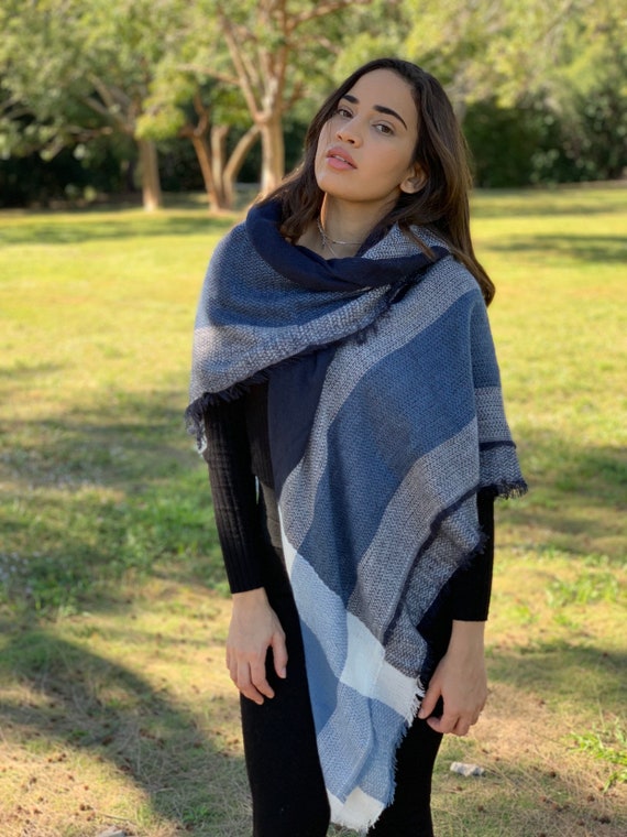 Navy Blue Blanket Scarf Bridesmaid Shawl Oversized Scarf 