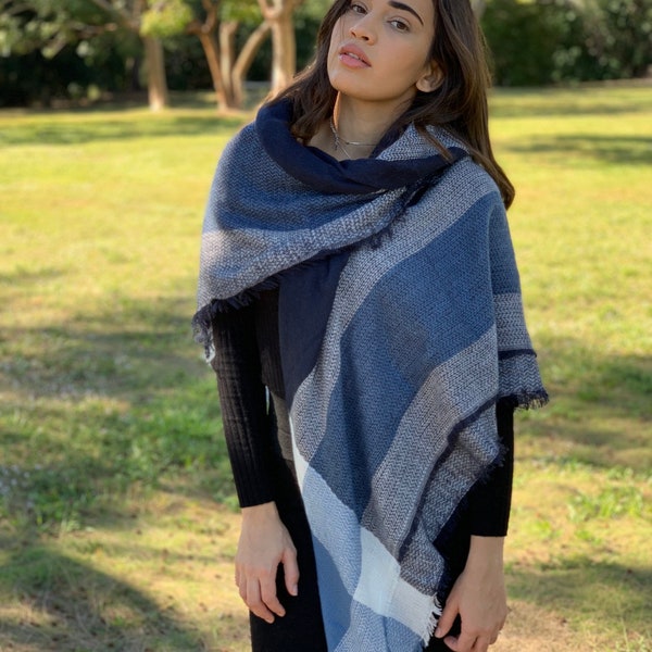 Navy Blue Blanket Scarf Bridesmaid Shawl Oversized Scarf Personalized Scarf Navy Shawl for Wedding Shawl Wraps Christmas Gift Mom Gift