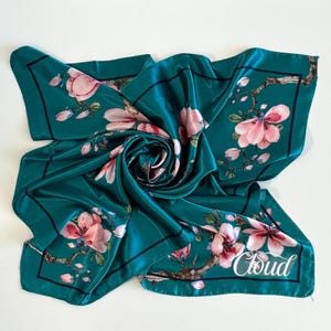 Tail Silk Head Scarf, Personalized Tail Scarf, Silk Scarf for Hair, Large Satin Scarf, Woman Silk Floral Scarf Silk Square Scarf