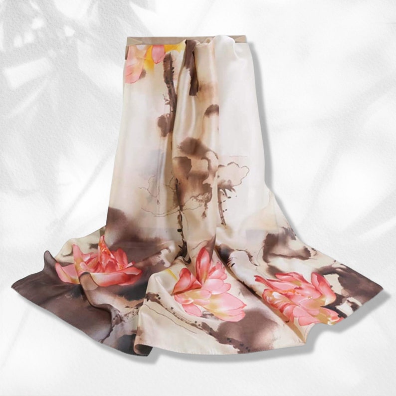 Floral Silk Scarf Women Silk Shawl Women Scarves Summer Scarf Infinity Scarf Gray Silk Personalized Gift Mothers Day Gifts For Her Mom Gift image 4