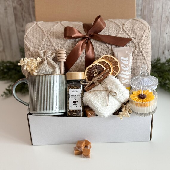 Self Care Gift Box for Women, Hygge Gift Basket for Her, Care Package, Gift baskets women birthday, Blanket gift box, Comfort basket journal