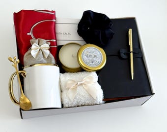 Happy Mother's Day Gift Box with Scarf, Burgundy Silk Scarf Gift Box with Mug & Journal: Birthday Gift for Her