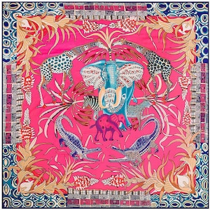 Elephant Large Square Scarf Pink Woman Silk Scarf Bohemian Scarf Shawl Personalized Gifts For Her Mothers Day Gift Mom Gift for Women