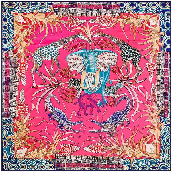 Elephant Large Square Scarf Pink Woman Silk Scarf Bohemian Scarf Shawl Personalized Gifts For Her Mothers Day Gift Mom Gift for Women