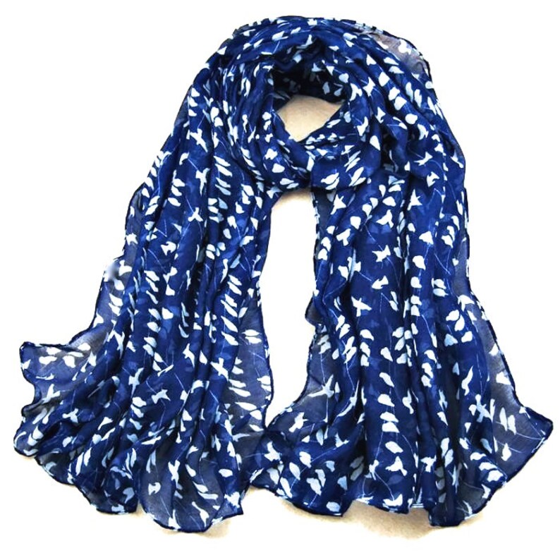 Navy Infinity Scarf / Scarf White Bird Print / Navy Scarf / | Etsy