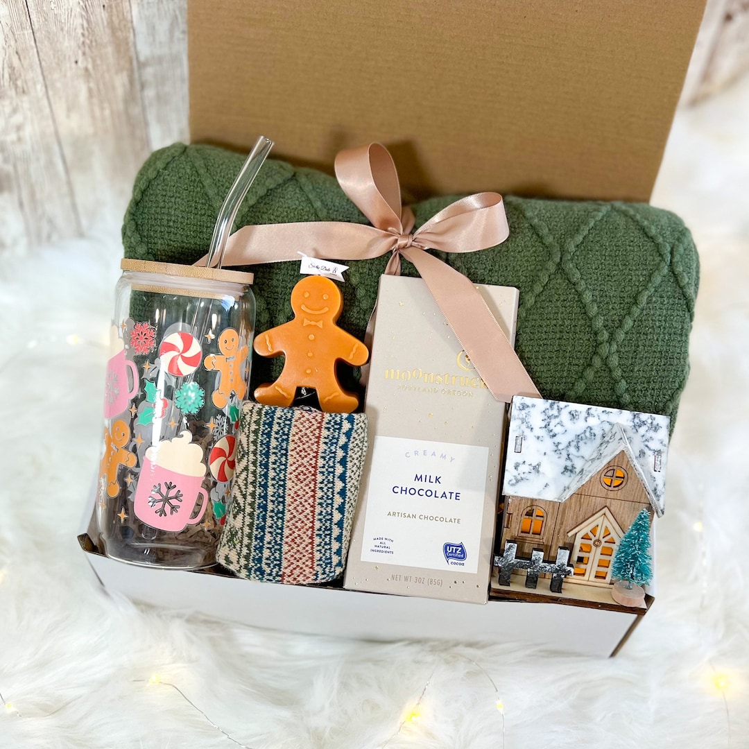 Winter Cozy Blanket Gift Box, Christmas Gift Basket, Happy Birthday