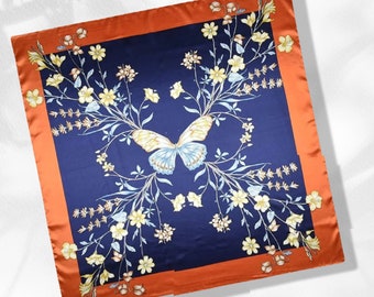 Butterfly Large Square Scarf Silk Head Scarf Women Scarves Silk Navy Scarf Red Personalized Scarf Gifts Mothers Day Gift for Her Women Gift